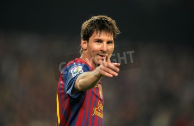 Poster Voetbalwedstrijd Messi tijdens het spel
