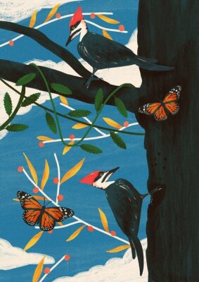 Poster Vogelomgeving aan de boom