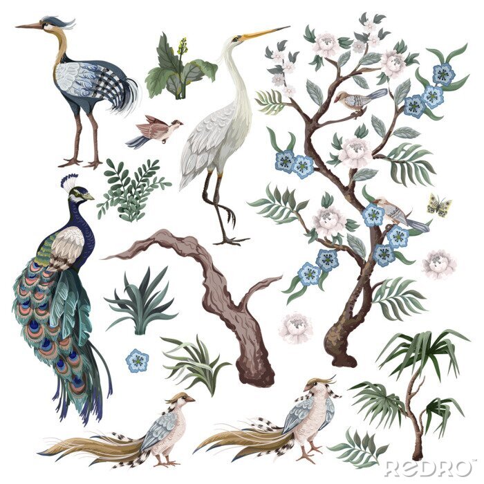 Poster Vogels en planten