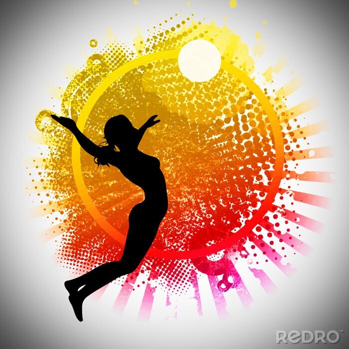 Poster volleybal op de achtergrond van de abstracte zon