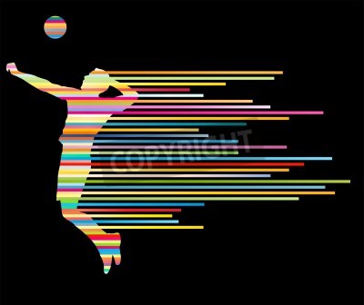 Poster Volleybal speler vector silhouet achtergrond, concept, gemaakt van strepen