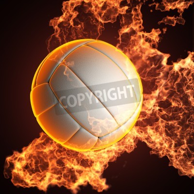 Poster Volleyball ball in fire made in 3D