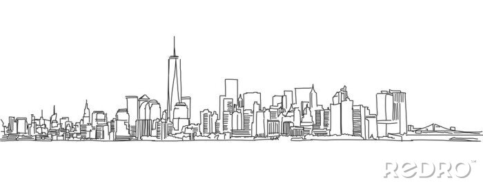 Poster Vrije hand schets van de skyline van New York City. vector Scribble