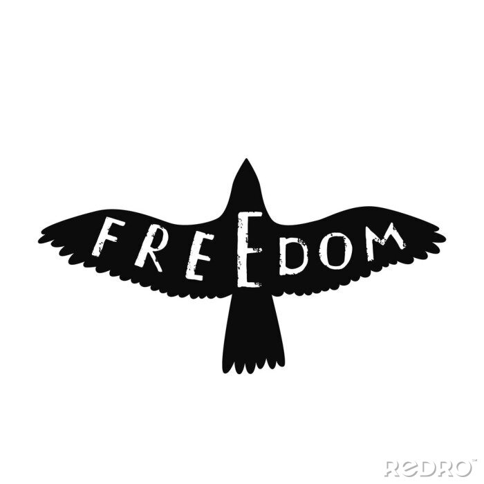 Poster Vrijheid. Inspirerend citaat over vrijheid in vorm vliegende vogel.