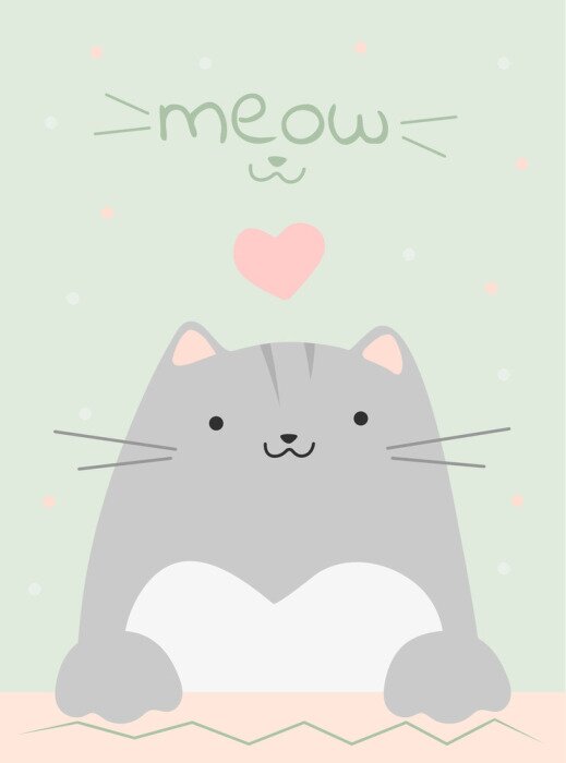 Poster Vrolijk poesje met een roze hart