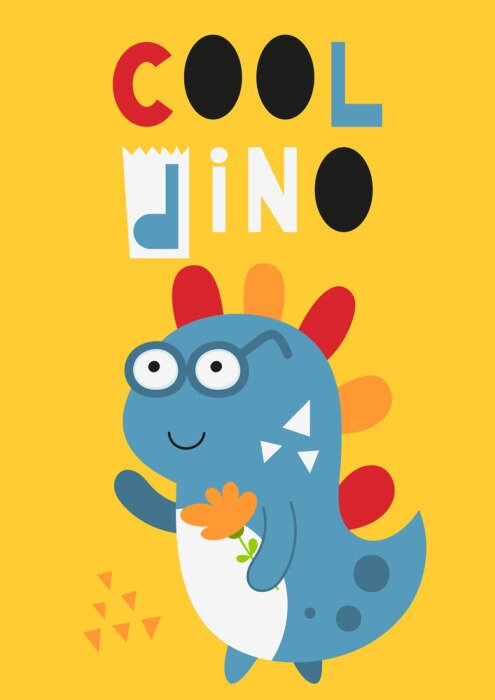 Poster Vrolijke dinosaurus met bloemenbril