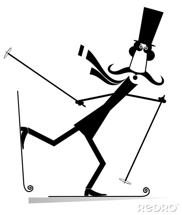 Poster Vrolijke illustratie met een skiënde heer