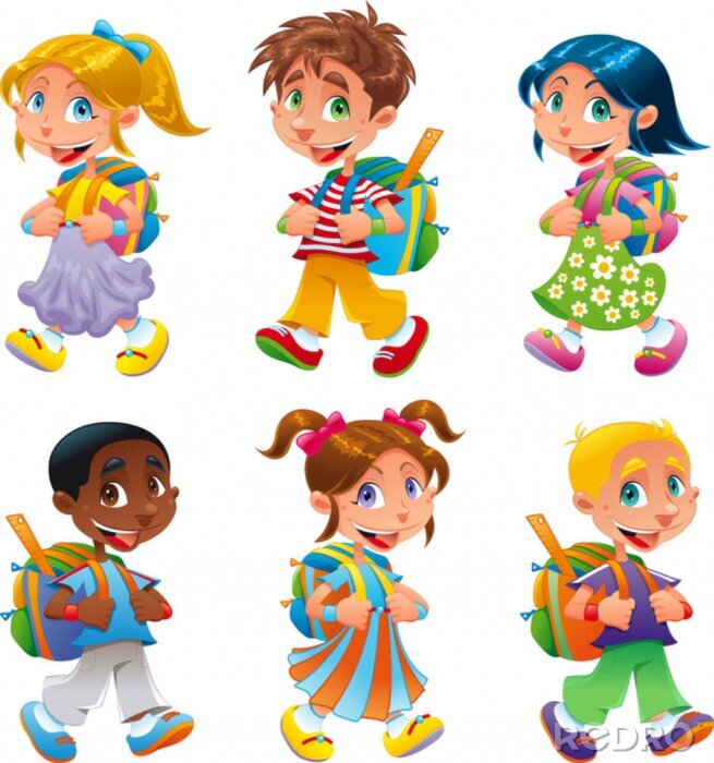 Poster Vrolijke kinderen lopen van school