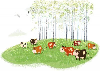 Poster Vrolijke koeien sprookje