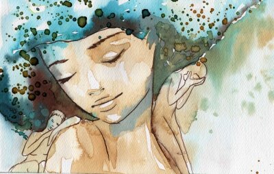 Vrouw gezicht geschilderd met waterverf