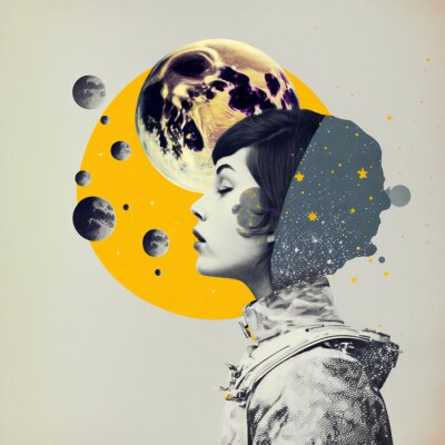 Poster Vrouw in ruimtecollage