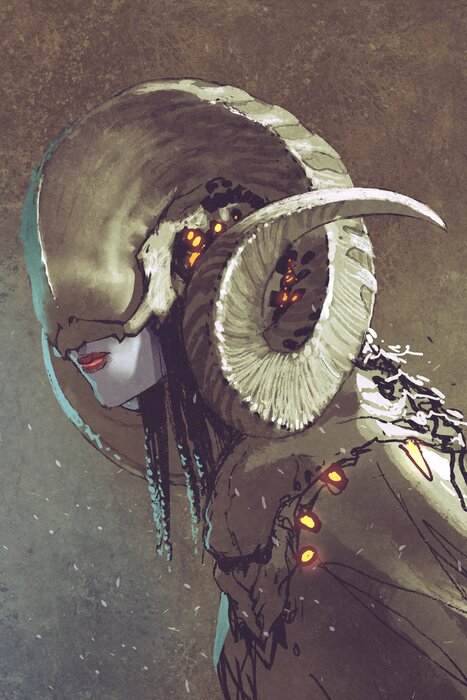 Poster Vrouw met buffelhoorns