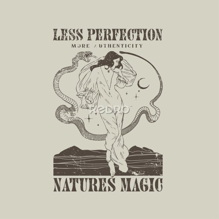 Poster Vrouw met een slang en een inspirerende inscriptie.