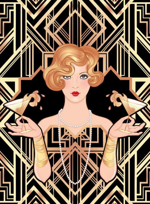 Poster Vrouw met twee glazen in haar handen retro graphics