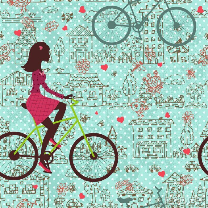 Poster Vrouw op een fiets