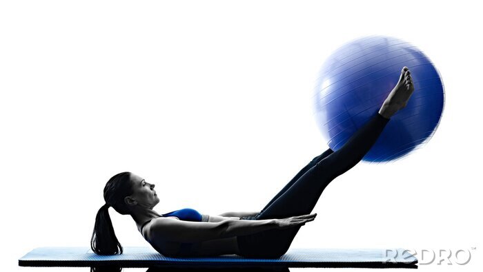 Poster vrouw pilates bal oefeningen fitness geïsoleerde