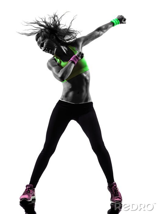 Poster vrouw uitoefening fitness zumba dansen silhouet