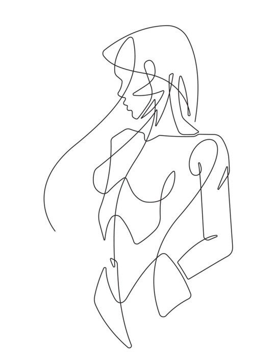 Poster Vrouwelijk silhouet gedraaid in profiel