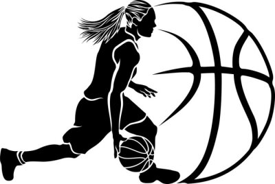 Vrouwelijke Basketbal Dribble Sihouette met Bal