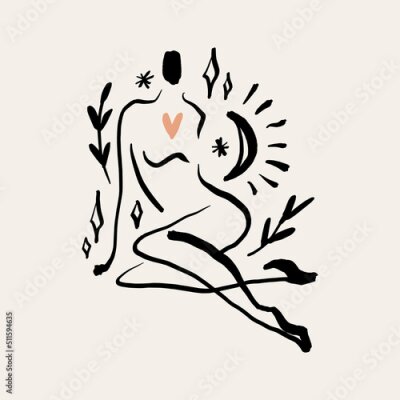 Poster Vrouwelijke schets met een hart