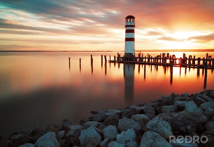 Poster Vuurtoren op spiegelglad water
