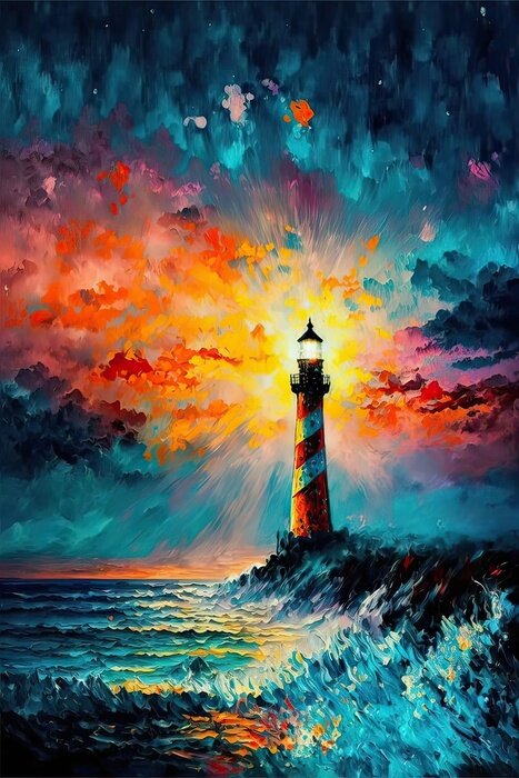 Poster Warme nacht in het licht van de vuurtoren