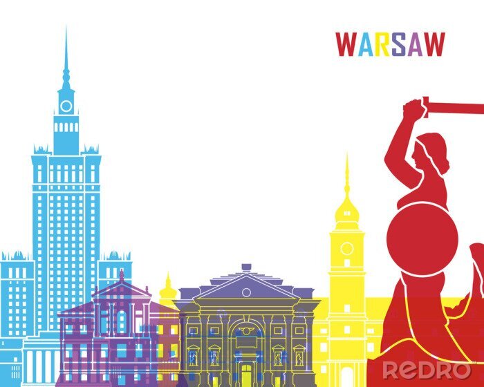 Poster Warschau skyline pop