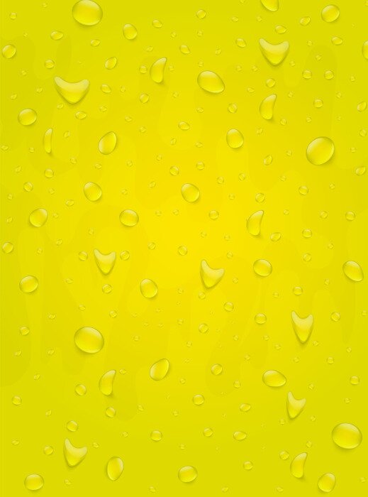 Poster Water drops background. Rainfall over colorful glass surface. Yellow color  drink beverage concept. 3d realistic vector illustration poster.