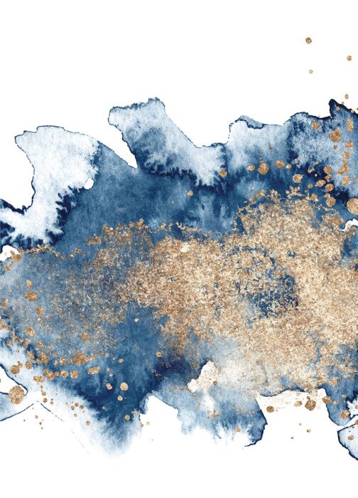 Poster Watercolor abstract classic blue and gold, background, hand drawn watercolour texture