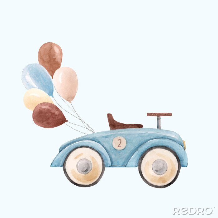 Poster Watercolor baby car vector illustration