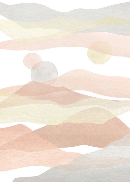Poster Watercolor creative minimalist hand painted landscape composition, mountains. Abstract modern print, poster, for wall decoration, card or brochure cover design. Aesthetic trendy illustration