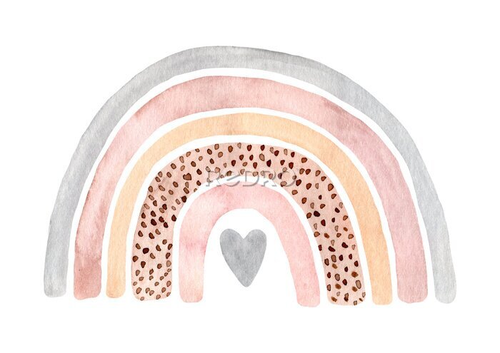 Poster Watercolor hand painted cute rainbow. Illustration isolated on white background.