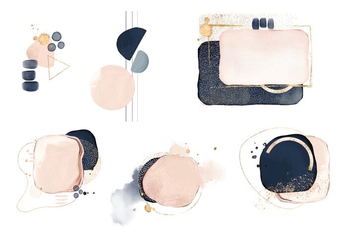 Poster watercolor Illustration and gold,  isolated on white background. Abstract modern  print. logo