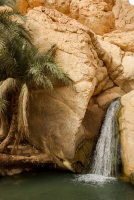 Poster Waterval in berg oase Chebika in Tunesië