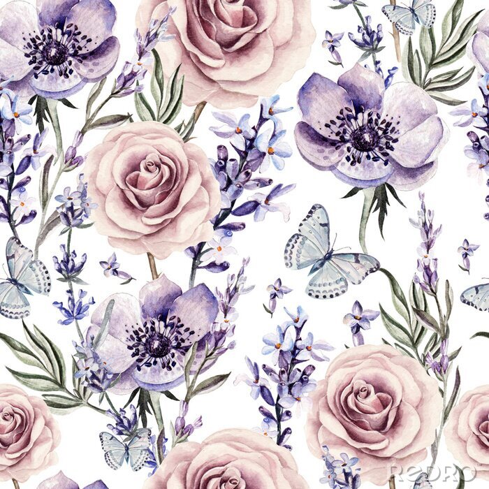 Poster Waterverf het patroon met de kleuren van lavendel