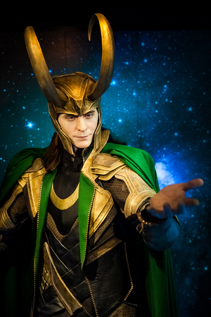 Poster Wax figure of Loki fictional character from American comic books in Madame Tussauds Wax museum in Amsterdam, Netherlands