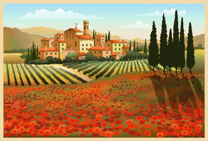 Poster Weergave van de zomer in Toscane