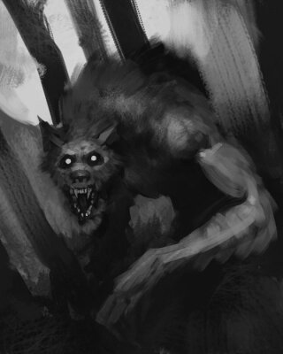 Poster Weerwolf zwart-wit fantasie illustratie