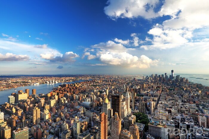 Poster Weids panorama van New Yorks Manhattan