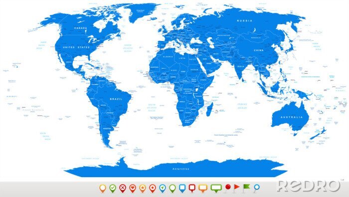 Poster Wereldkaart in babyblauwe tinten