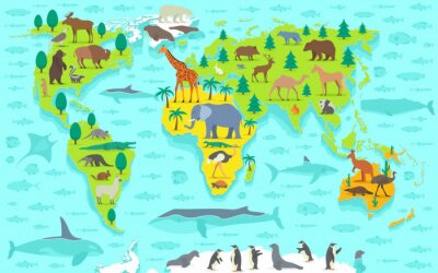 Wereldkaart met dieren