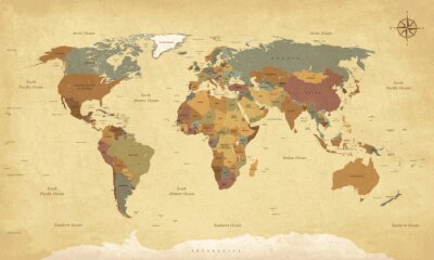 Wereldkaart op een verouderde achtergrond