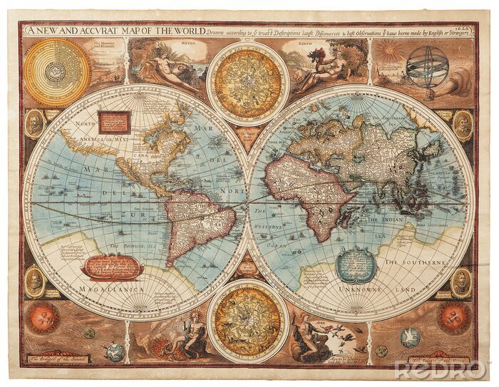 Poster Wereldkaart uit de 17e eeuw