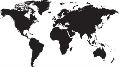 Wereldkaart zwart op witte achtergrond