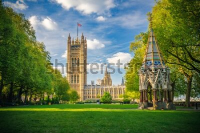 Poster Westminster Abbey in Londen op een heldere zomerdag.
