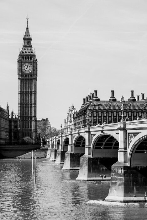 Poster Westminster Bridge with River Thames and Big Bang Clock in Background, London, England, UK