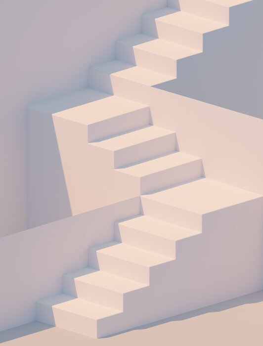 Poster White stairs 3d rendering. Staircase minimal background.