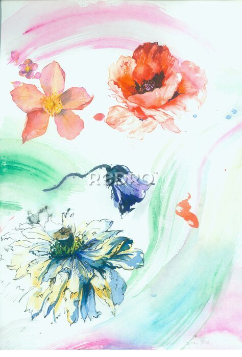 Poster Wilde bloemen in de wind
