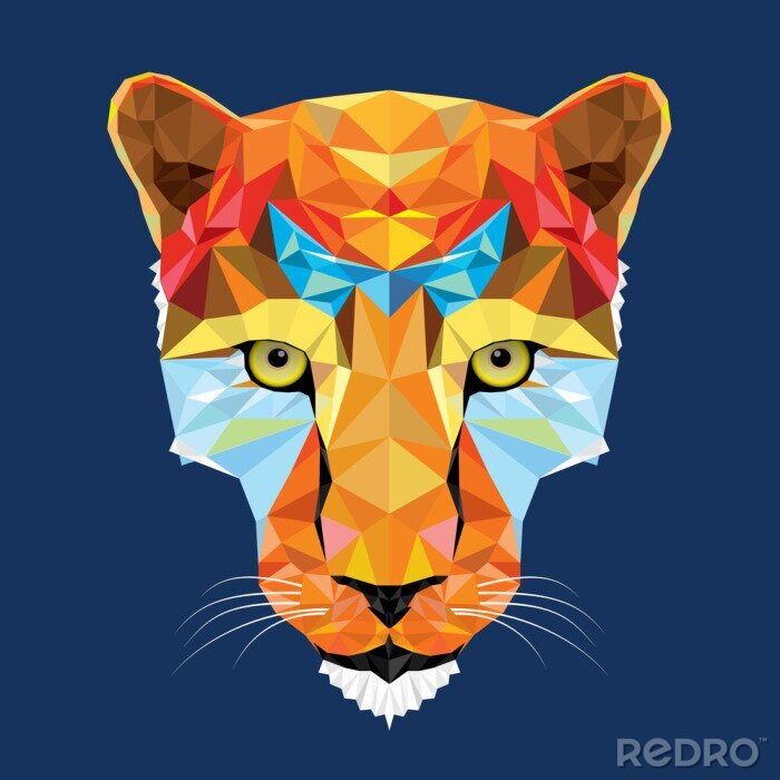 Poster wilde kat luipaard in geometrisch patroon, vector