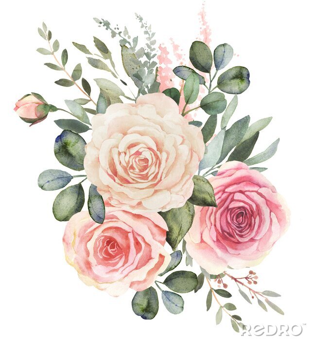 Poster Wilde rozen in een rustiek boeket